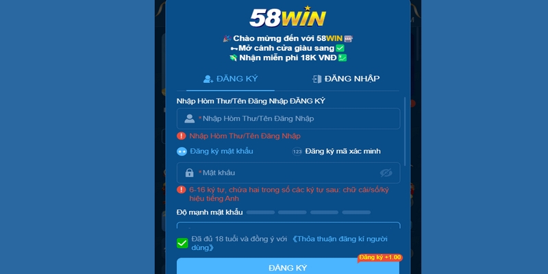 Các Lưu Ý Khi Đăng Ký Tài Khoản 58win